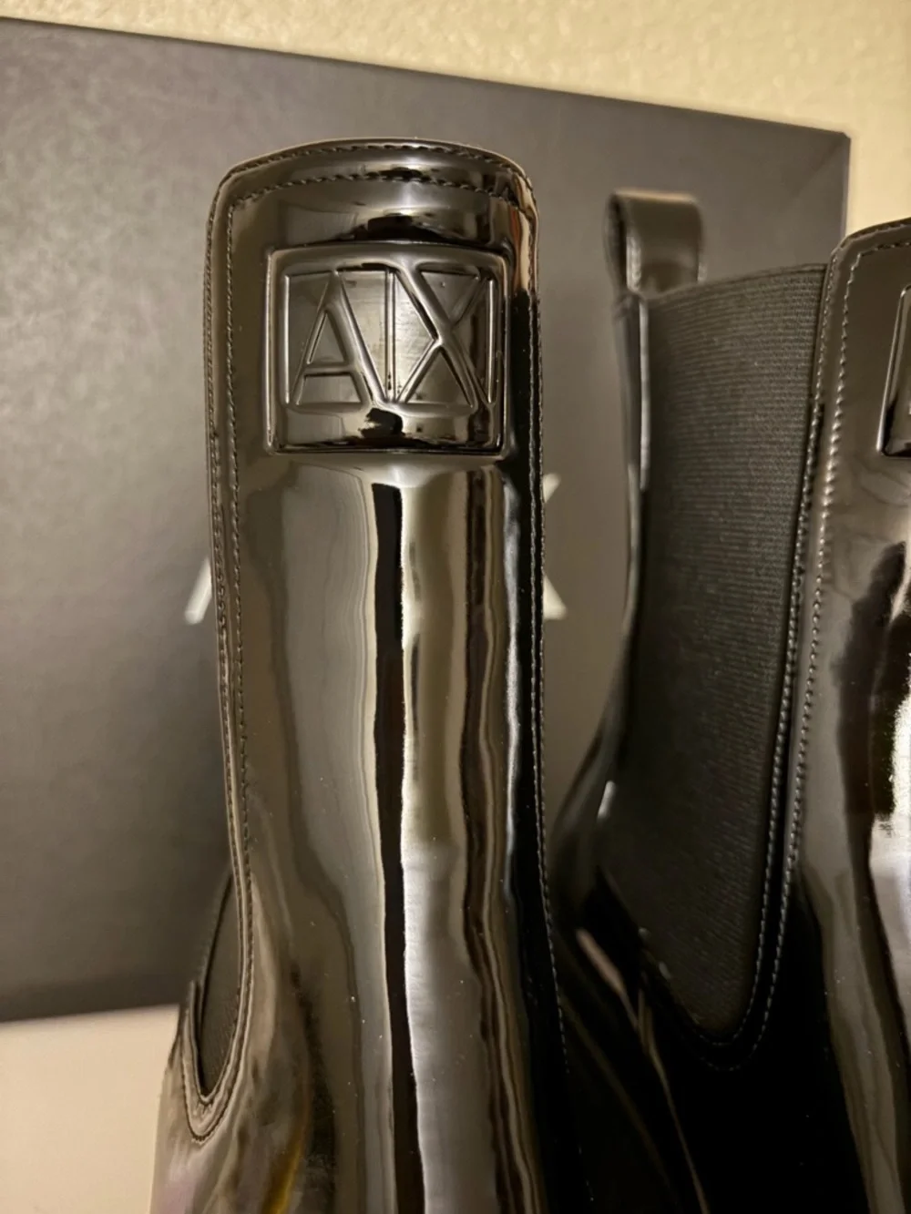 Armani Exchange Black Patent Chelsea Platform Heeled Boots - Picture 5 of 8